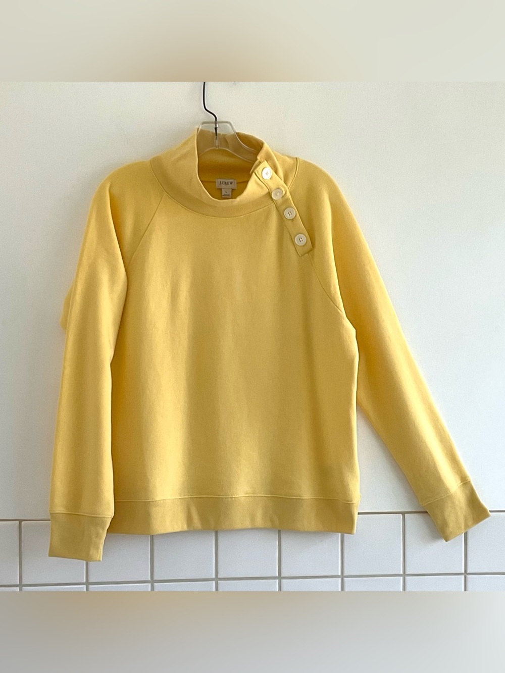 J.Crew Yellow Button-Shoulder Sweatshirt Pullover Mock Turtle Neck Sz:L   NWT